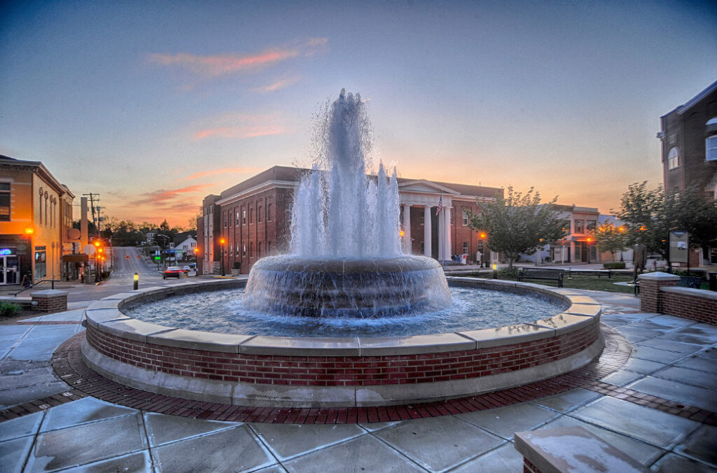 downtown somerset fountain square sunset