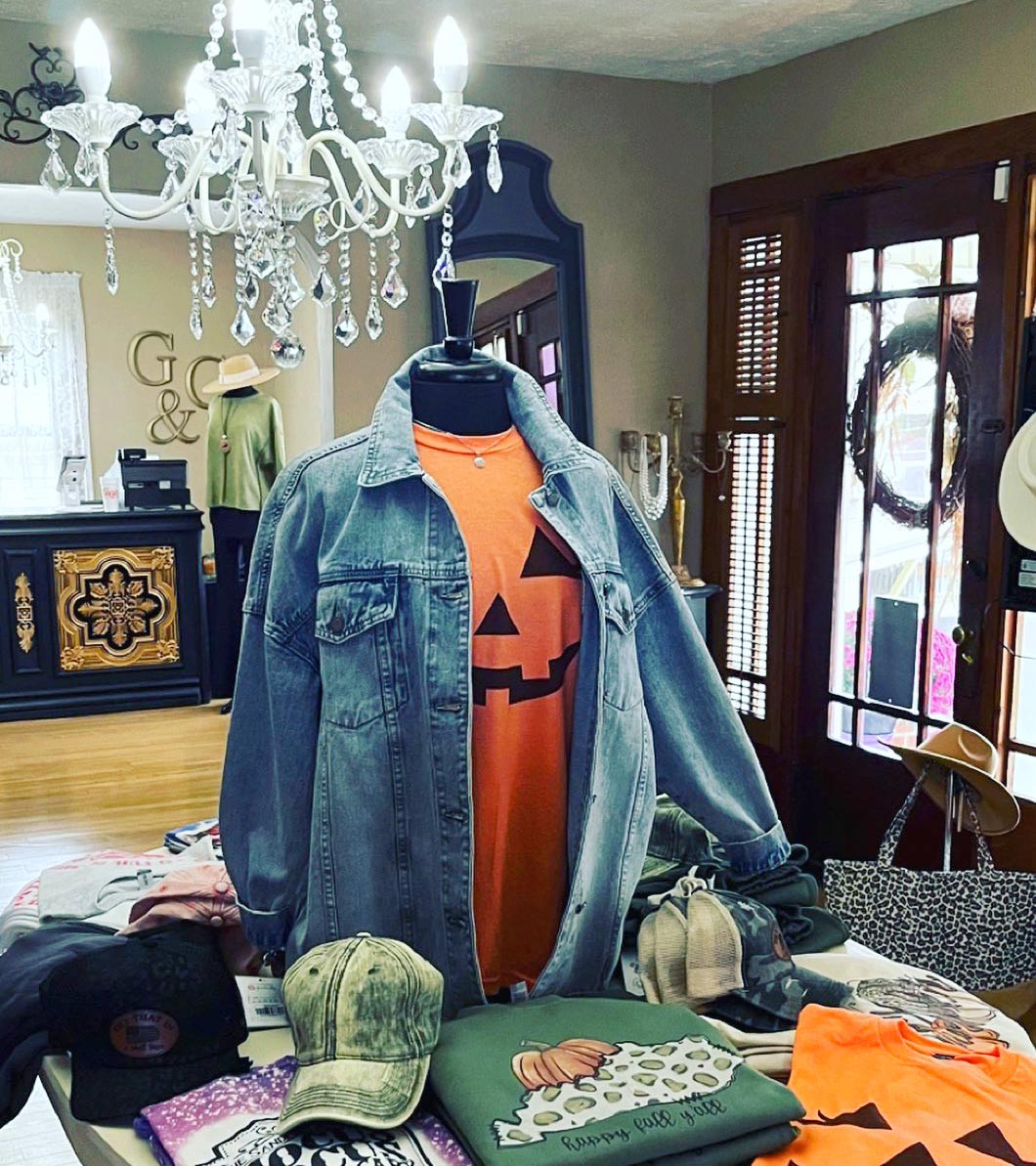 fall display of clothing inside store