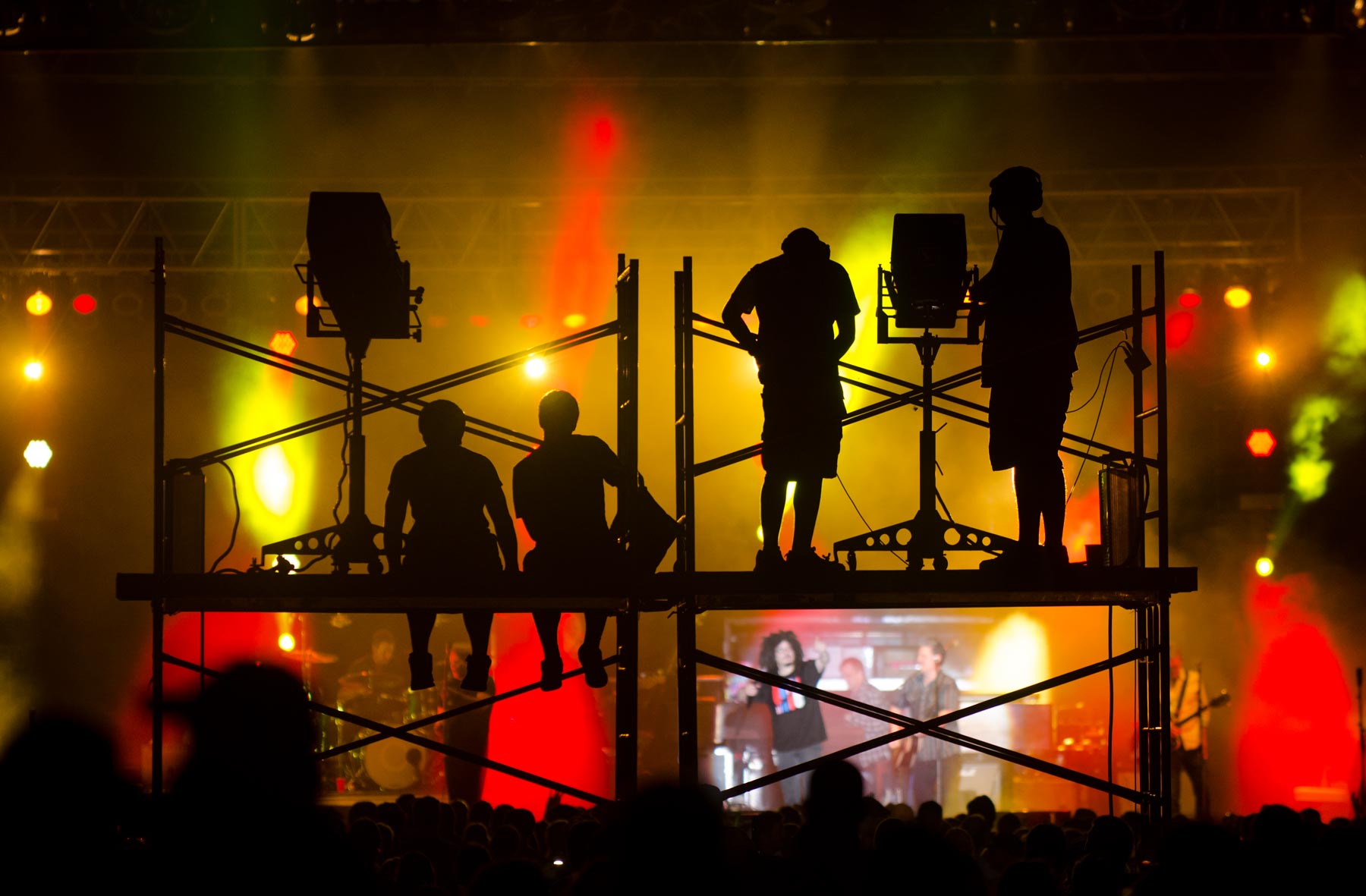 silhouette of stage crew at a music concert